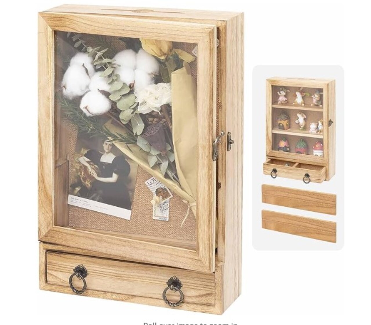 11x16 Shadow Box Frame with Drawers and Removable Flower Photo Shelves, Large Shadow Box Display Case Wood Pet Memorial Shadow Box, Rustic Brown Wood Shadow Box as Wedding Gifts